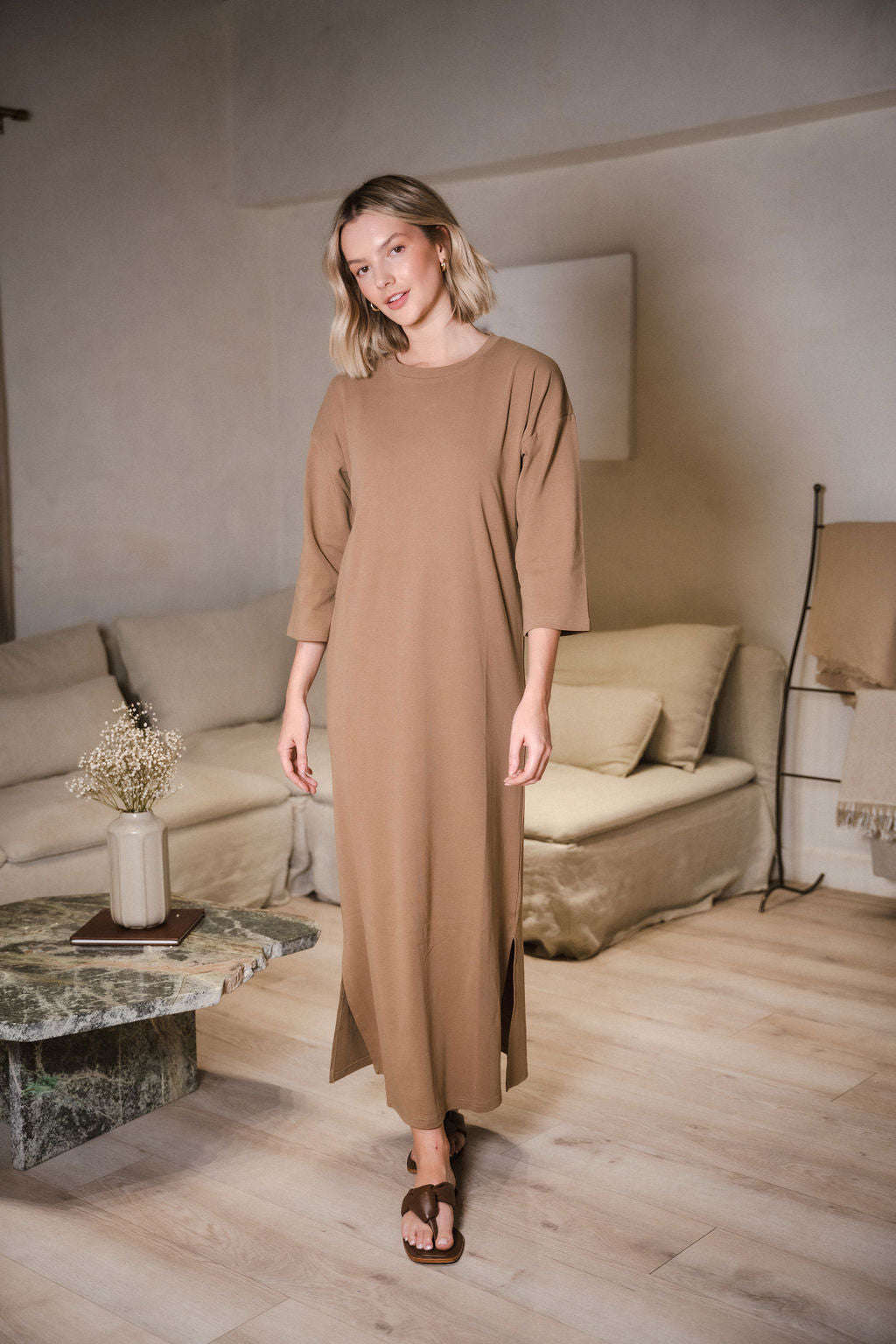 Midi Jersey T-shirt Dress with Side Slits