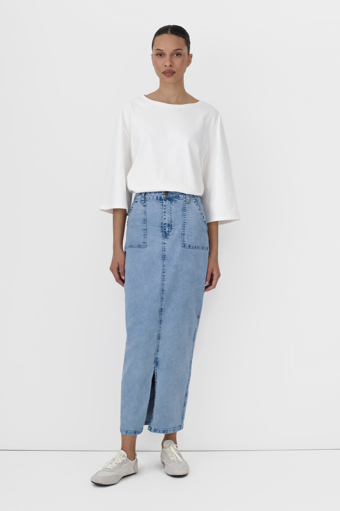 DIANTE ROLL SLIT DENIM SKIRT フロントスリット 1 Front slit damage