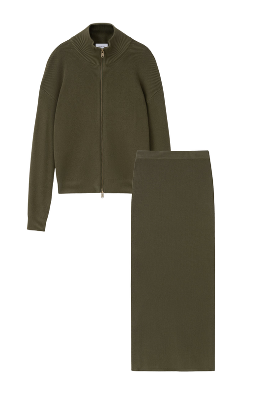 GREEN ZIP UP CARDI SET