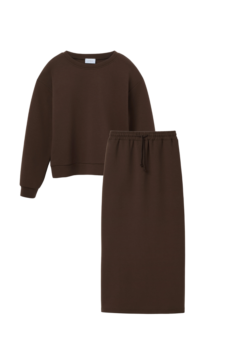 RICH BROWN SWEATSKIRT SET