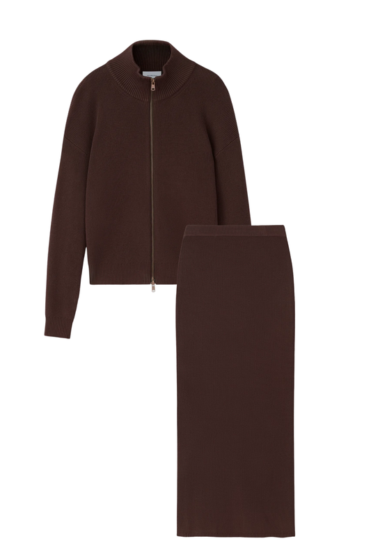 BROWN ZIP UP CARDI SET
