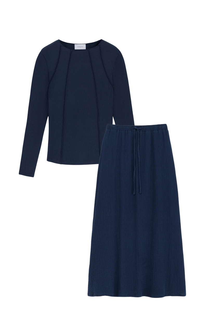 NAVY RAW EDGE TOP SET