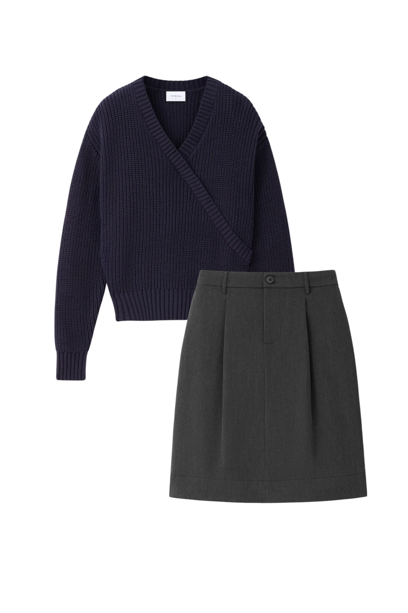 GREY WORKMODE SKIRT SET