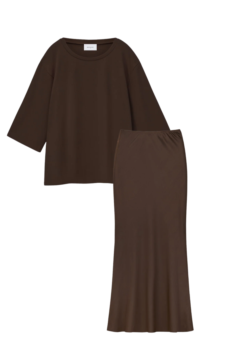 BROWN SLIP SKIRT SET