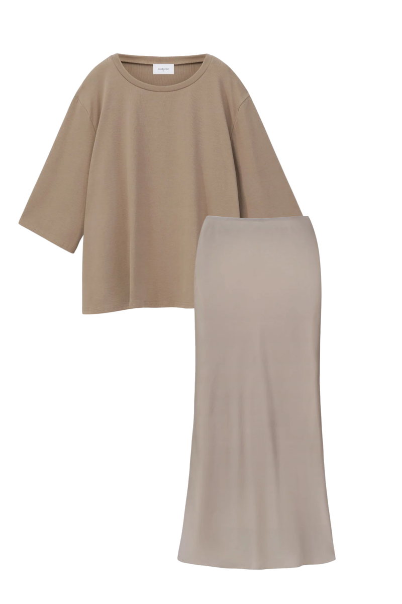 GREIGE SLIP SKIRT SET