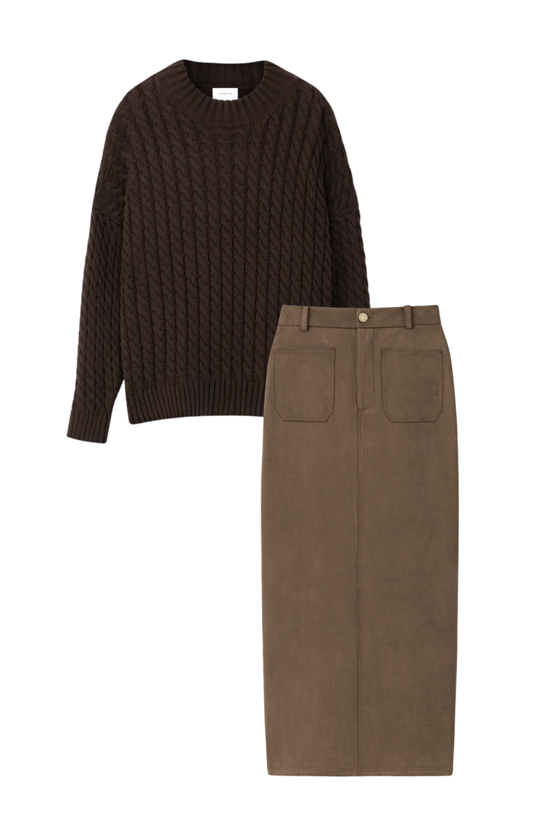 SUEDE MAXI SKIRT SET
