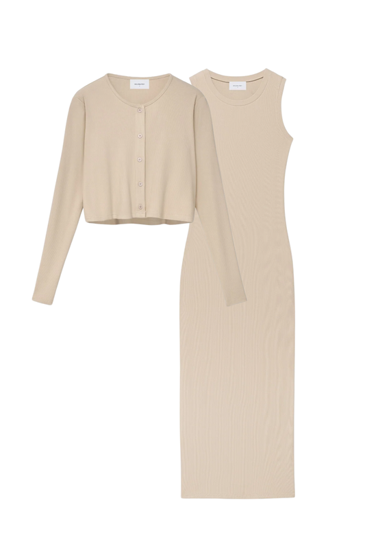 NEUTRAL CARDIGAN DRESS SET