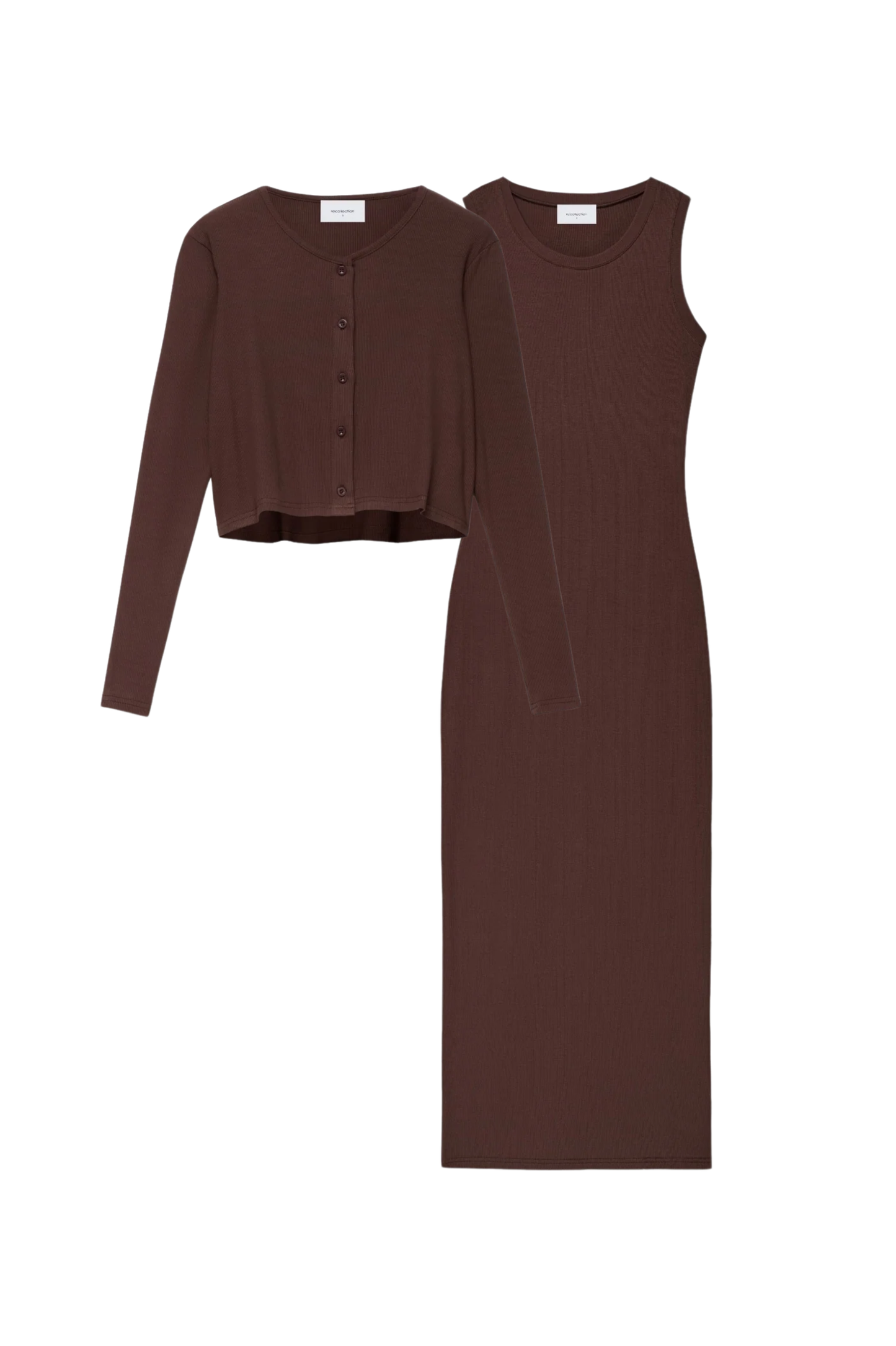 BROWN CARDIGAN DRESS SET S / XXL