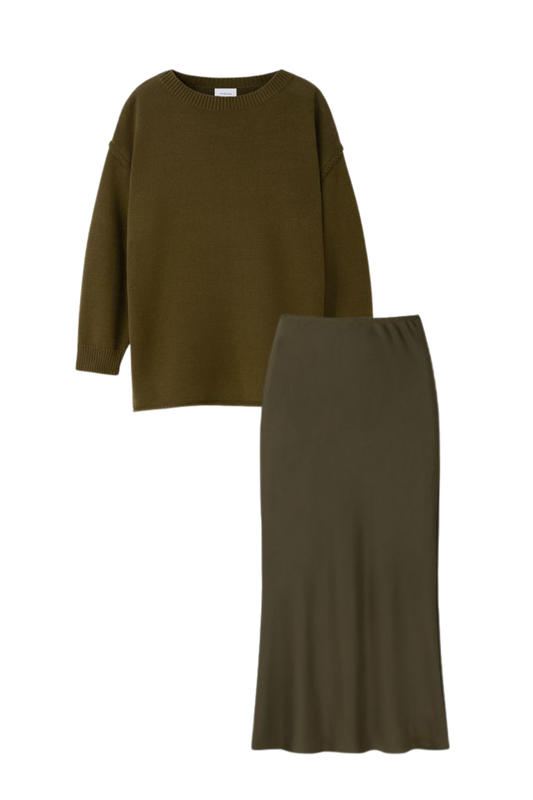 OLIVE GREEN SLIP SKIRT SET