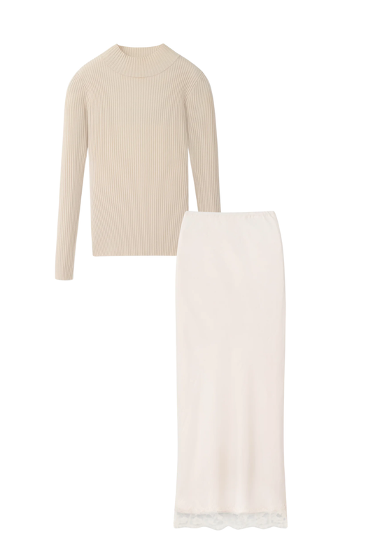 CREAM LACE SLIP SKIRT SET