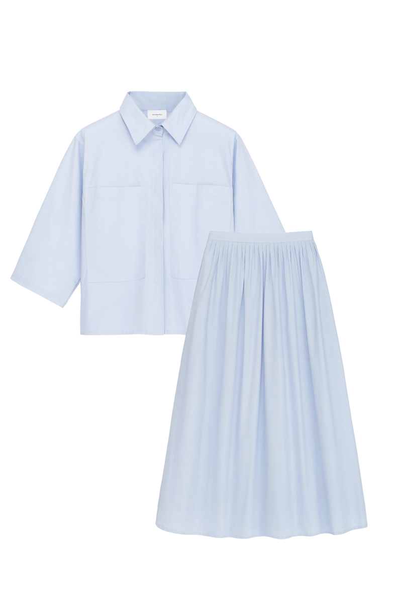 CAPRI BLUE POPLIN MIDI SKIRT SET