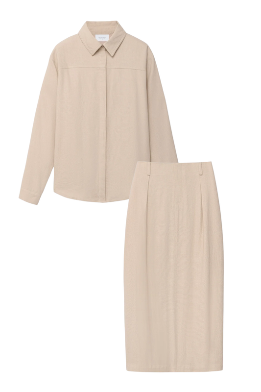 NEUTRAL LINEN OFFICE SKIRT SET