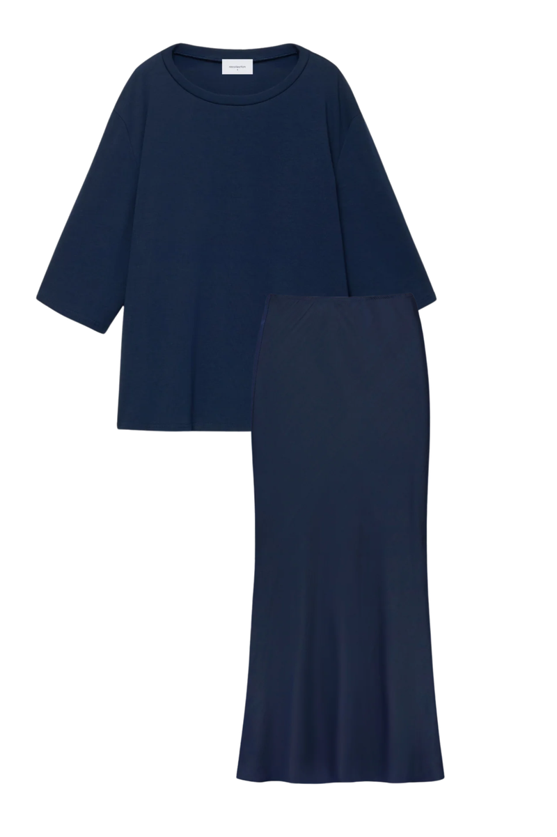 NAVY SLIP SKIRT SET