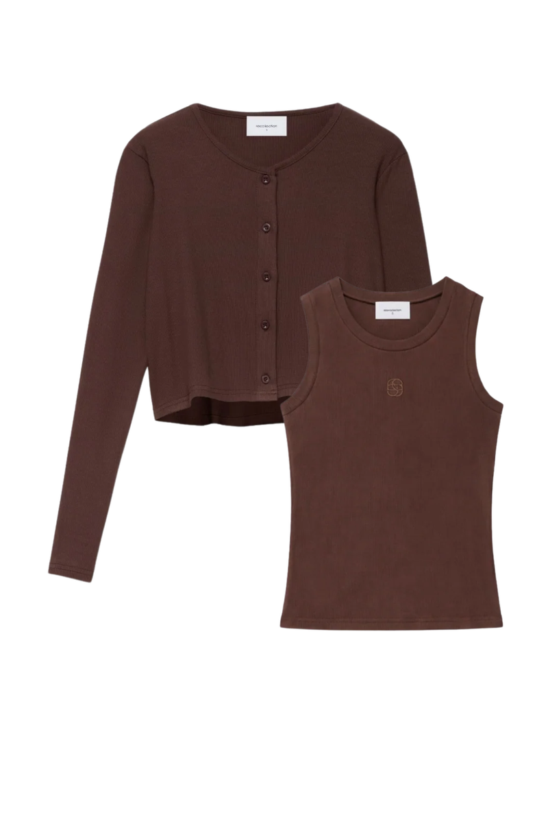 BROWN TANK CARDIGAN SET