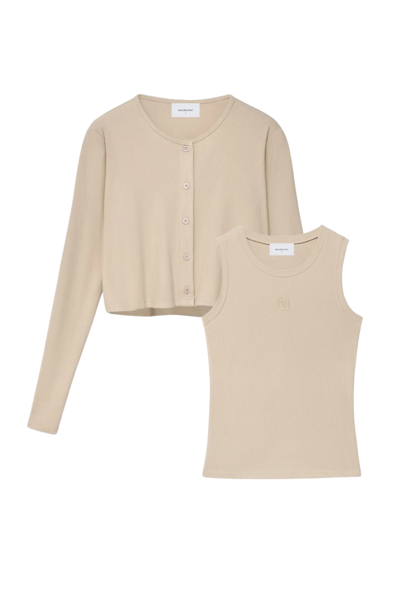 NEUTRAL TANK CARDIGAN SET