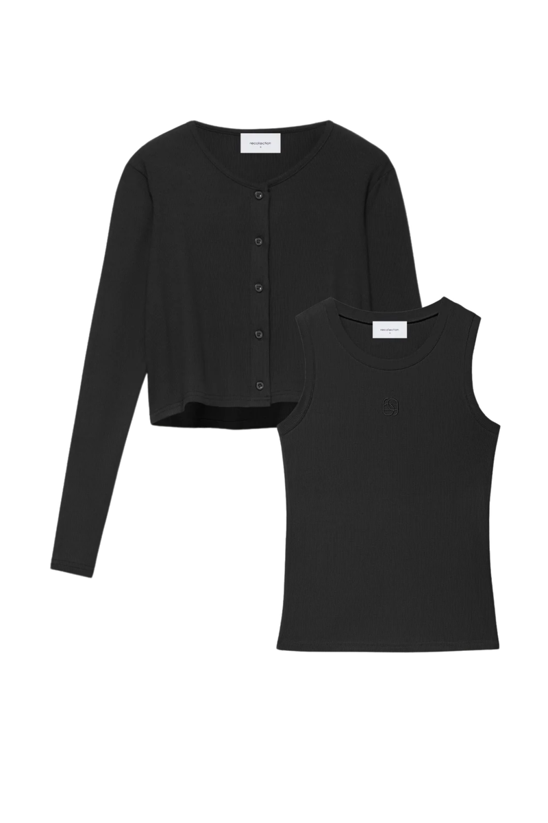 BLACK TANK CARDIGAN SET