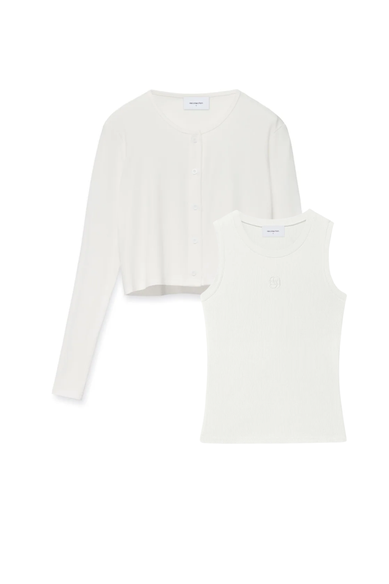 WHITE TANK CARDIGAN SET