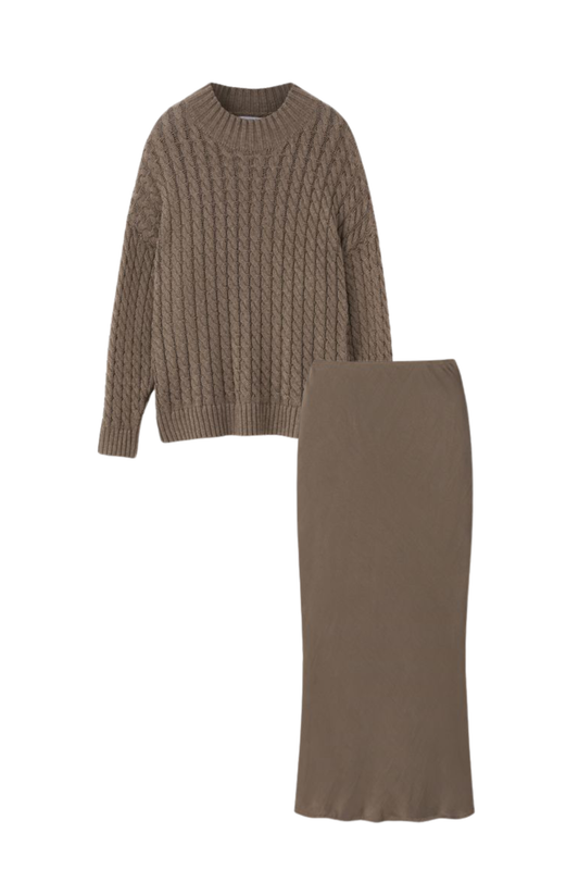 GREIGE SLIP SKIRT SET