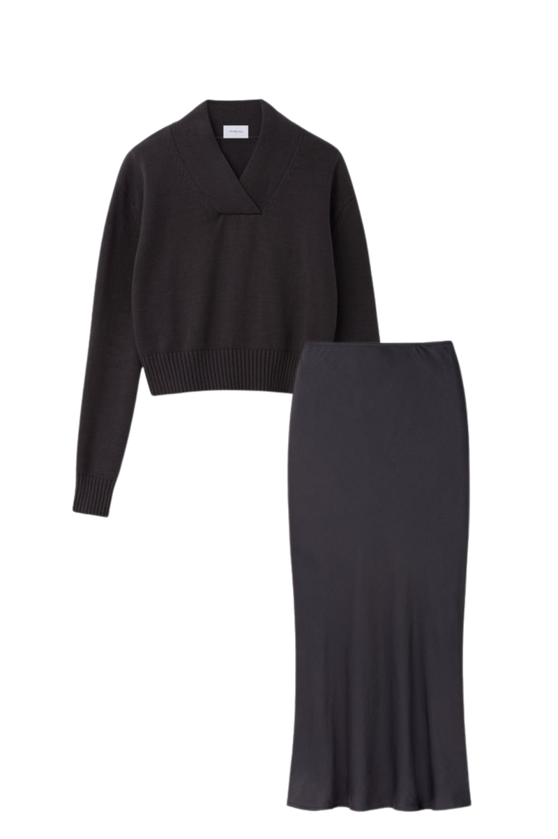 DARK GREY SLIP SKIRT SET
