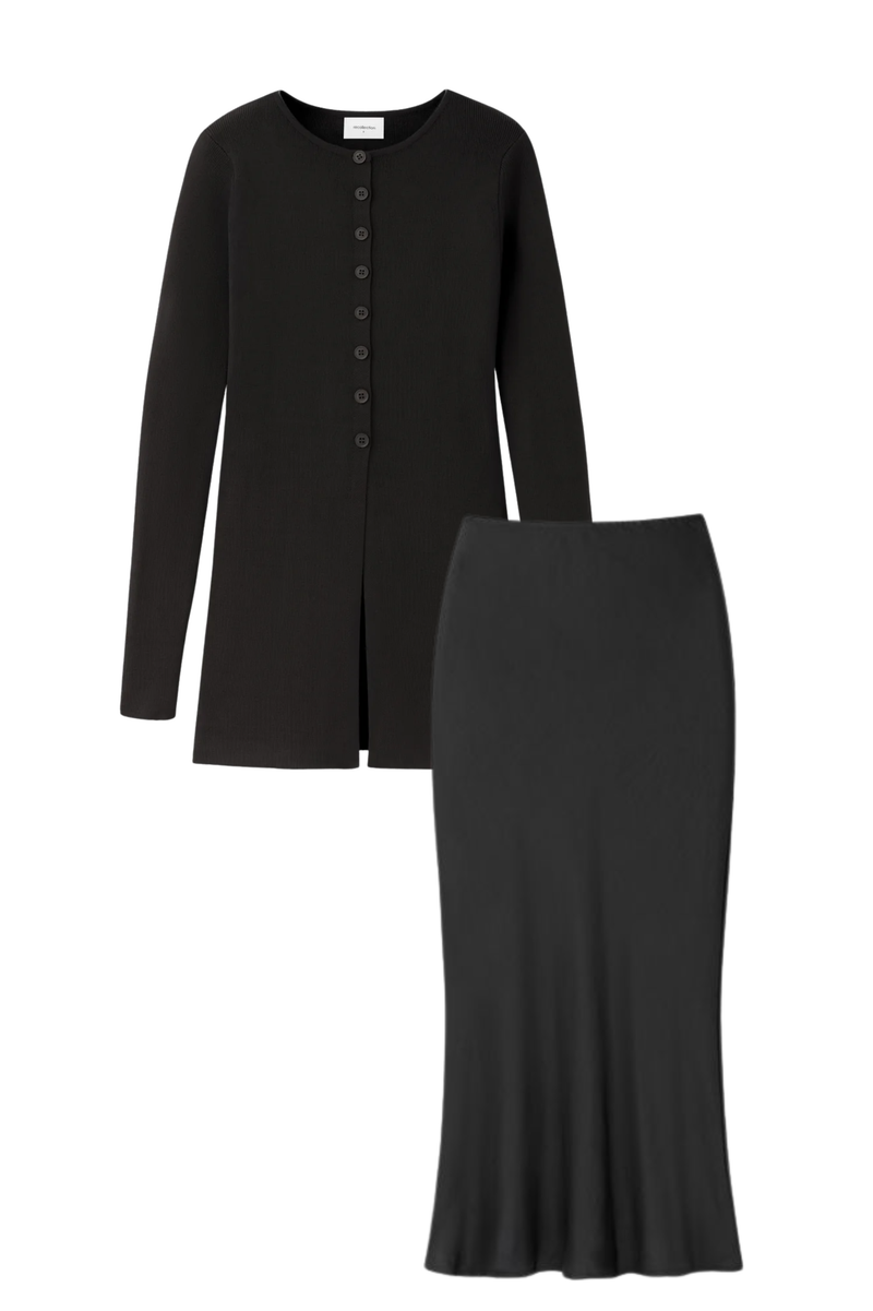 BLACK SNATCHED CARDI SET