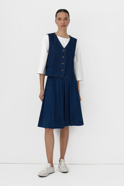 Denim Pleated Skirt Dark Denim / XXL