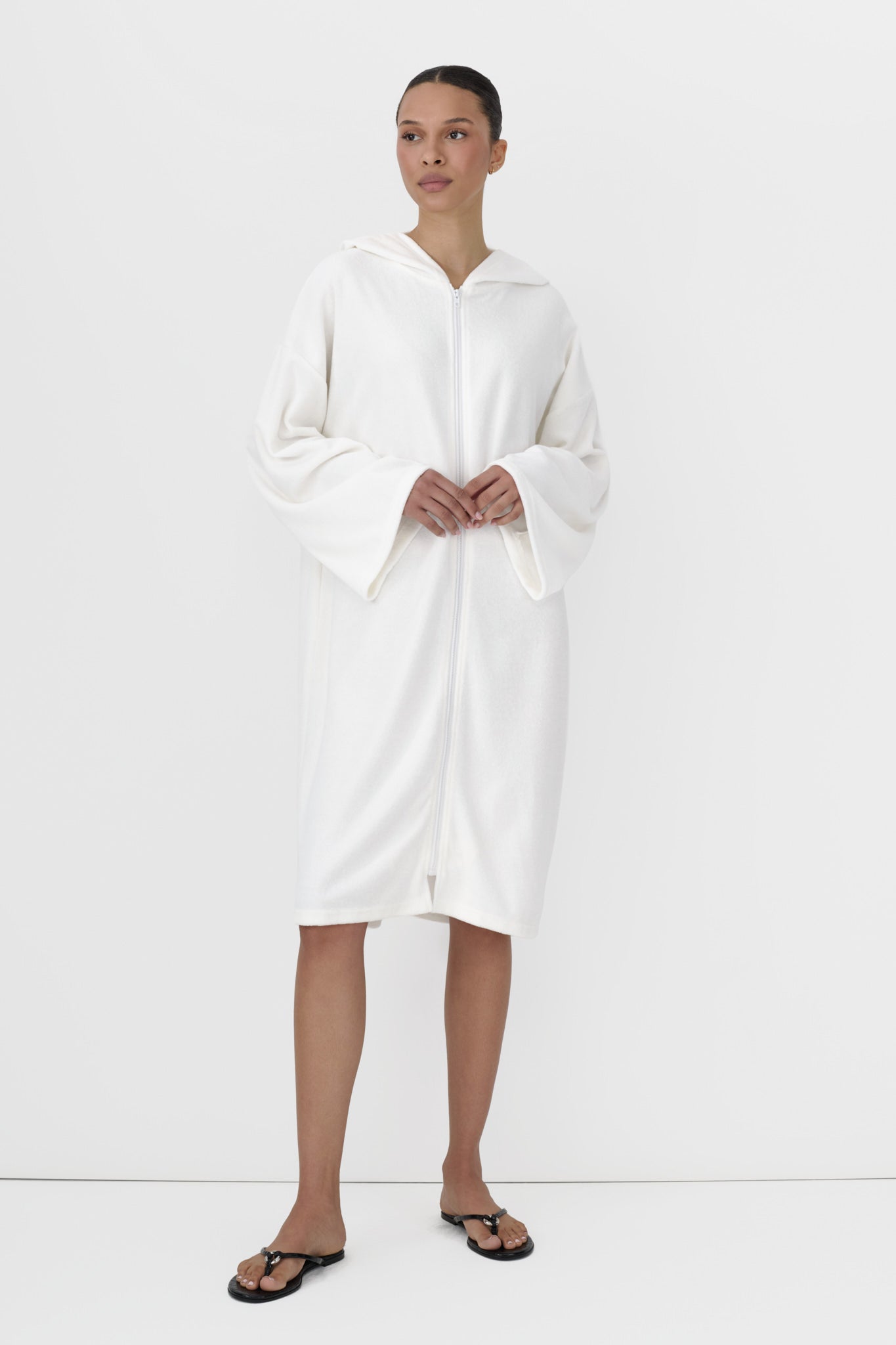 Terry Hoodie Dress White / L
