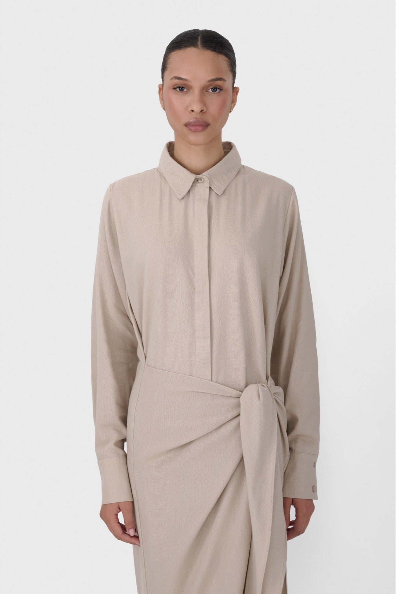 Linen Wrap Dress Black / XL