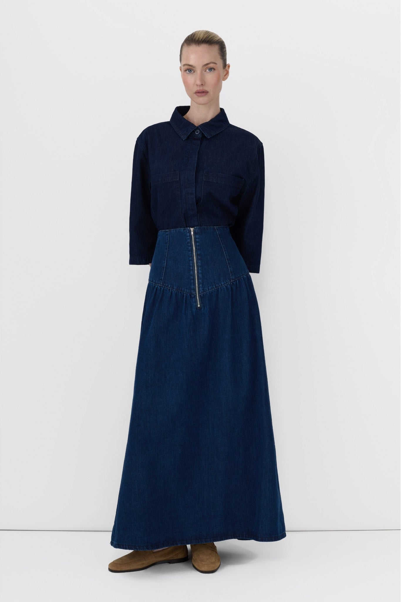 Exposed Zip Denim Skirt – Recollection