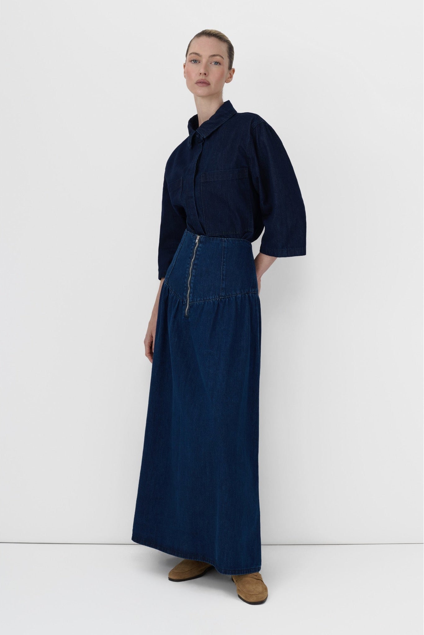 Exposed Zip Denim Skirt – Recollection