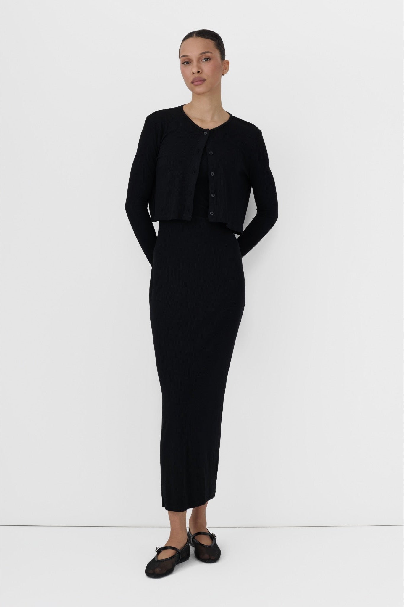 cardigan to wear with black dress Black CARDIGAN DRESS SET M / XS