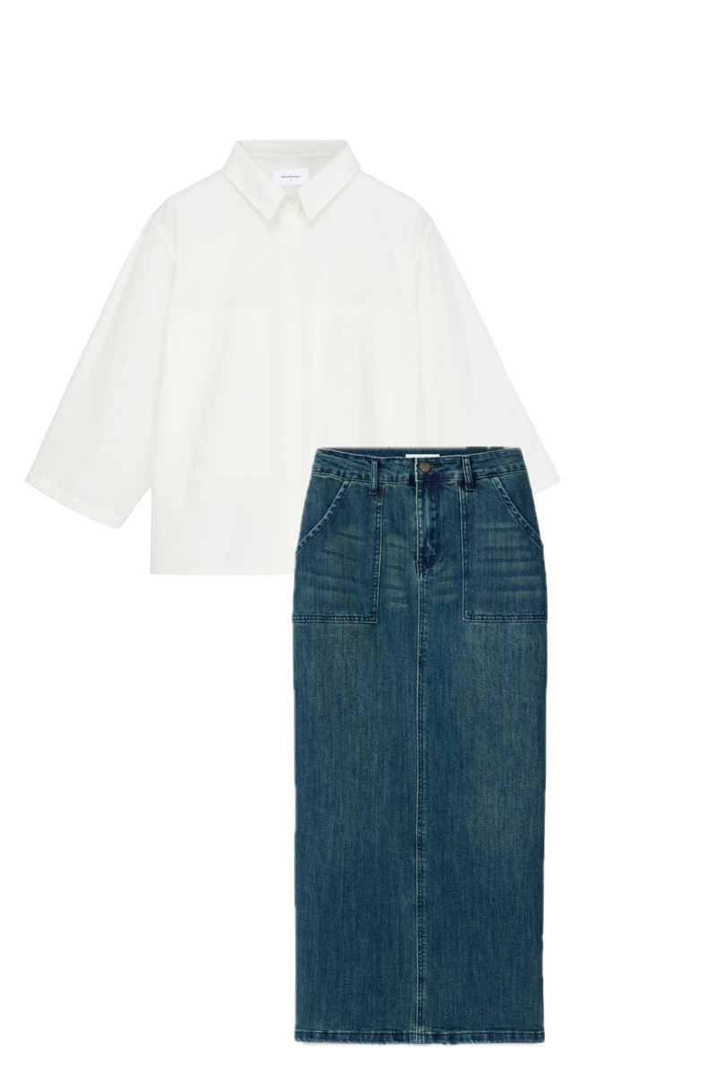 WHITE POCKET SHIRT SET