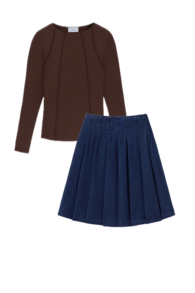 PLEATED DENIM SKIRT SET