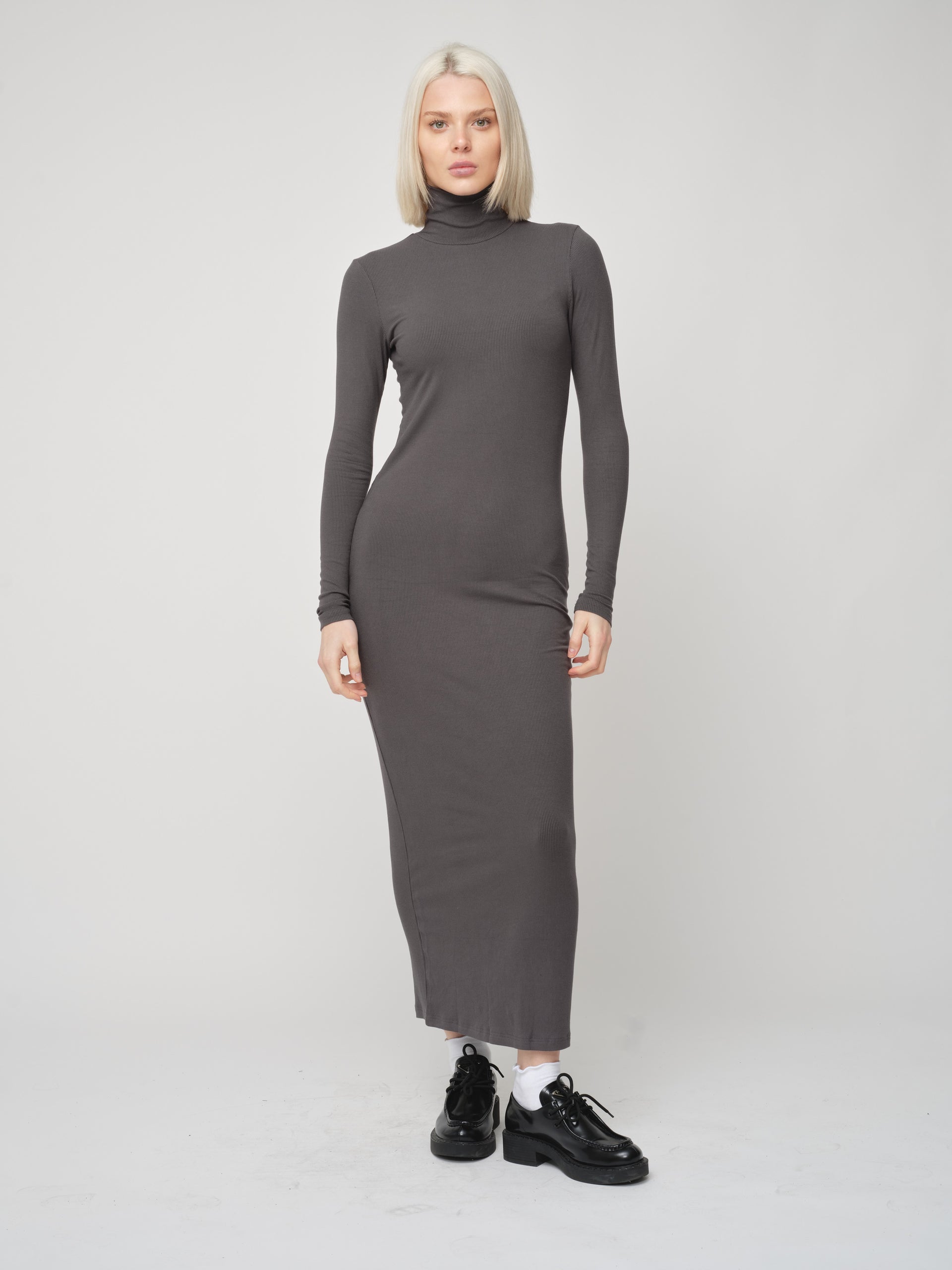 Chic Basic Soft Rib Turtleneck Maxi Dress