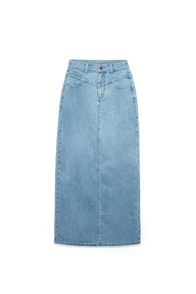 【BAON】Dumpy Washed Denim Midi Skirt The Lowdown Denim Midi Skirt – washlabshop